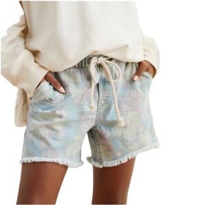 Aerie Floral Shorts Denim Boyfriend Bermuda Tropical Pastel Small Distressed